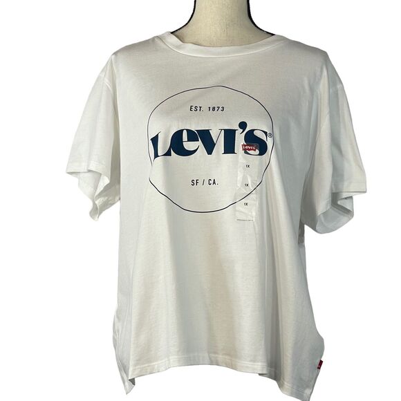Levi's Womens 1X-Large T-Shirt Top Stretch Short Sleeve White 100% Cotton Logo - Picture 1 of 7